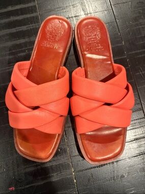 Vince Camuto Woven Strap Slide Sandals - Coral